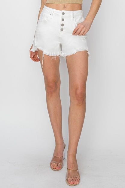 Button Fly Frayed Hem Denim Shorts