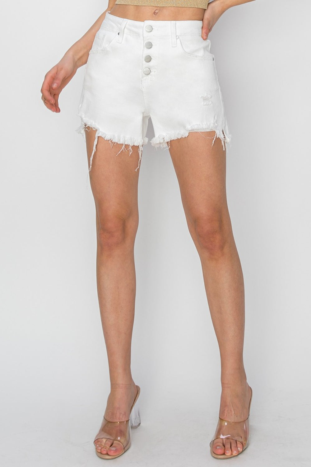 Button Fly Frayed Hem Denim Shorts