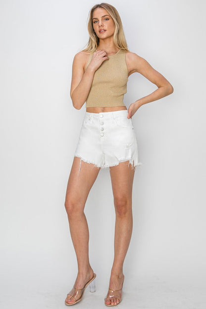 Button Fly Frayed Hem Denim Shorts