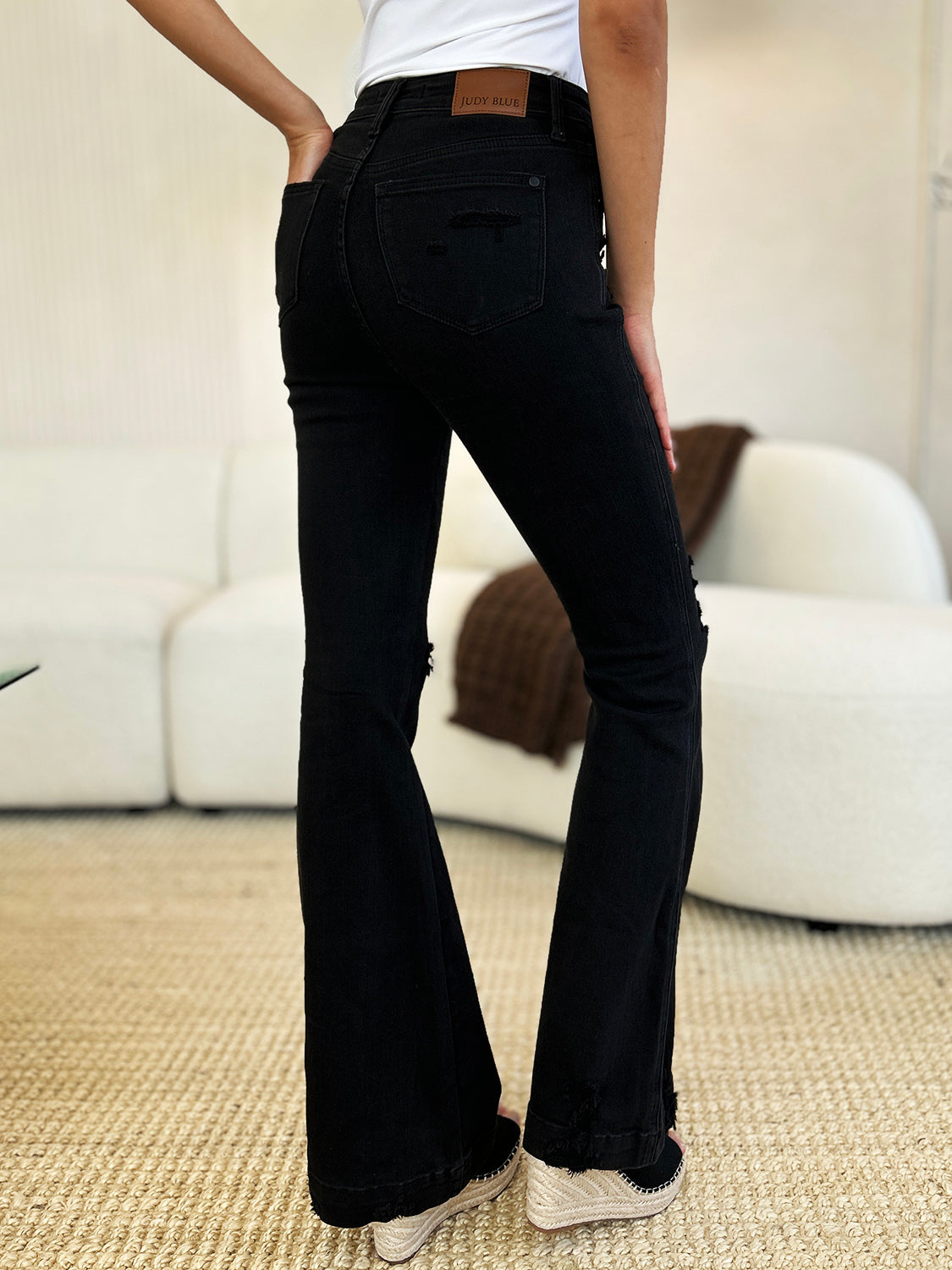 Full Size High Waist Distressed Flare Jeans