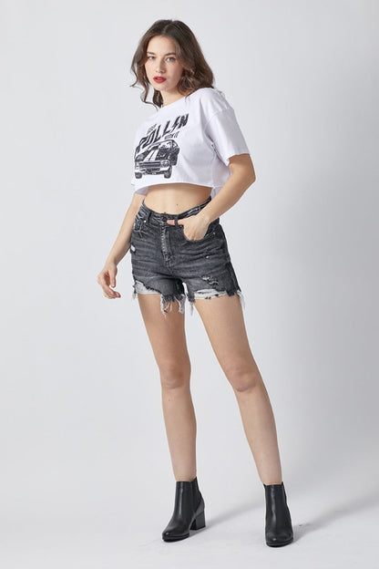 Full Size High Rise Distressed Denim Shorts