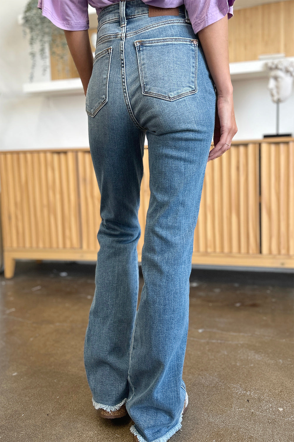 Full Size Distressed Raw Hem Bootcut Jeans