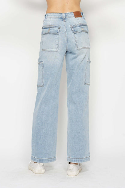 Full Size High Waist Straight Cargo Jeans