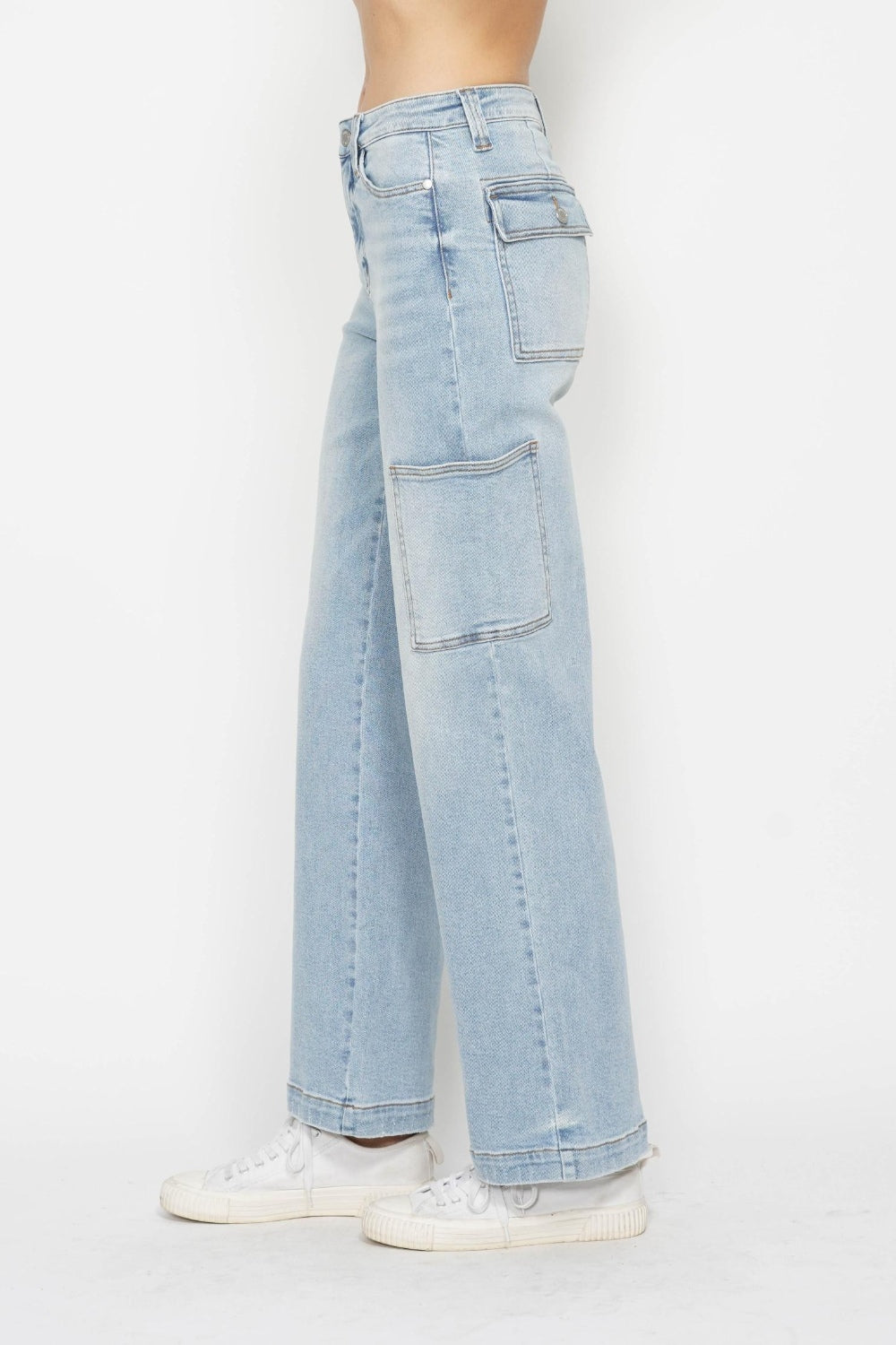 Full Size High Waist Straight Cargo Jeans