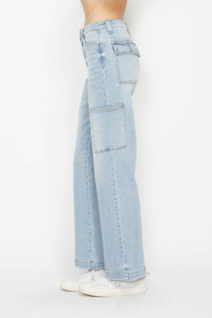 Full Size High Waist Straight Cargo Jeans