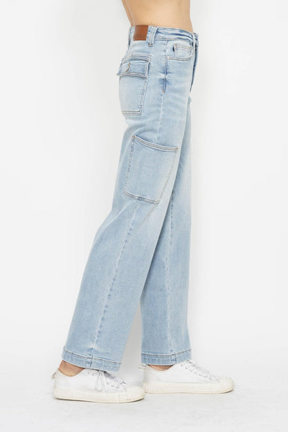 Full Size High Waist Straight Cargo Jeans