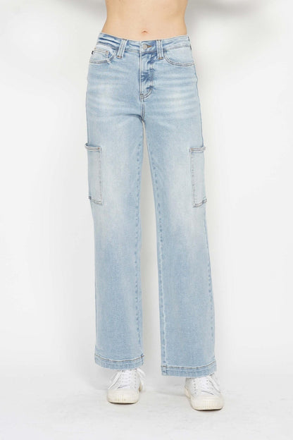 Full Size High Waist Straight Cargo Jeans