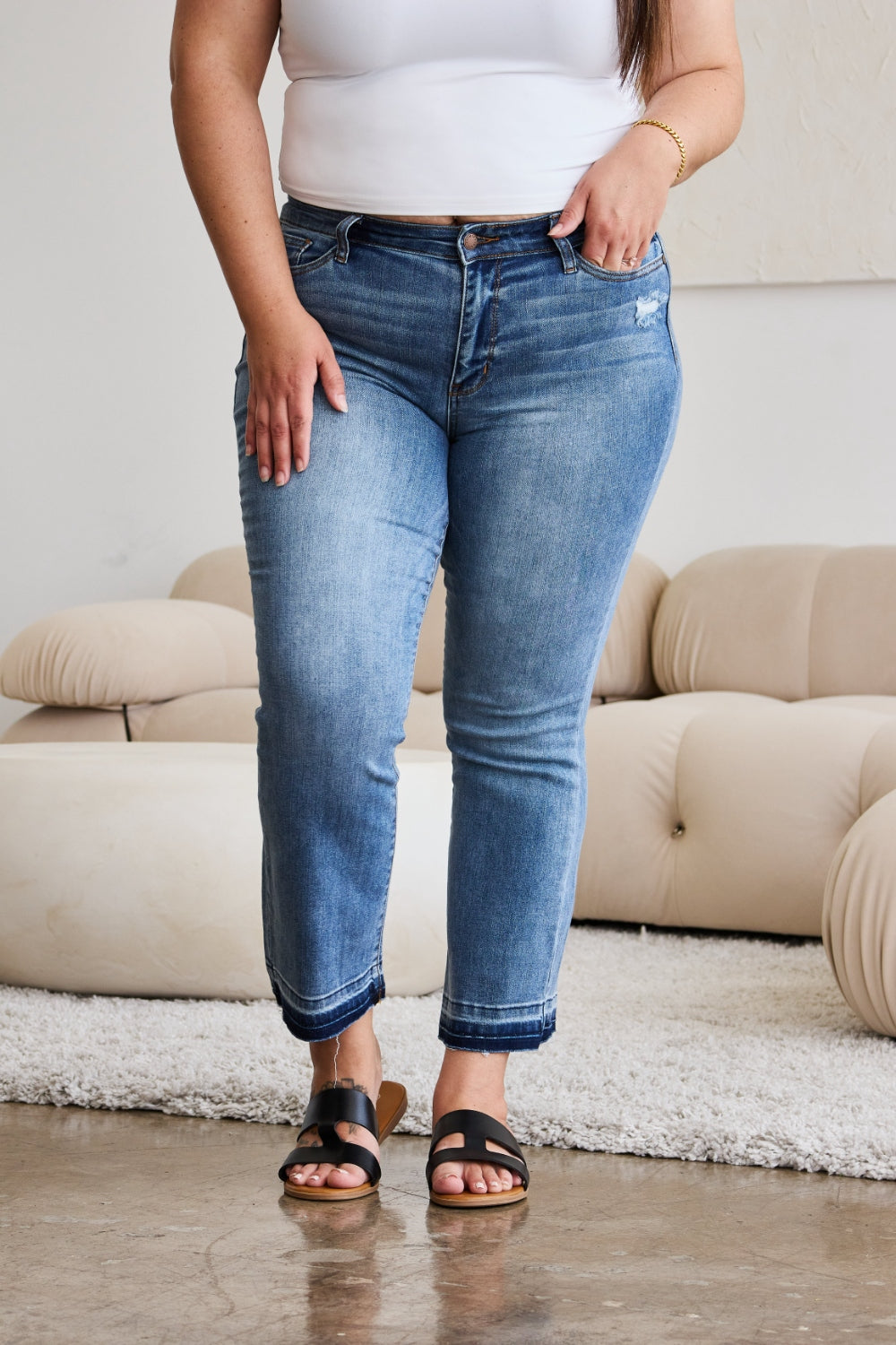 Full Size Release Hem Cropped Bootcut Jeans