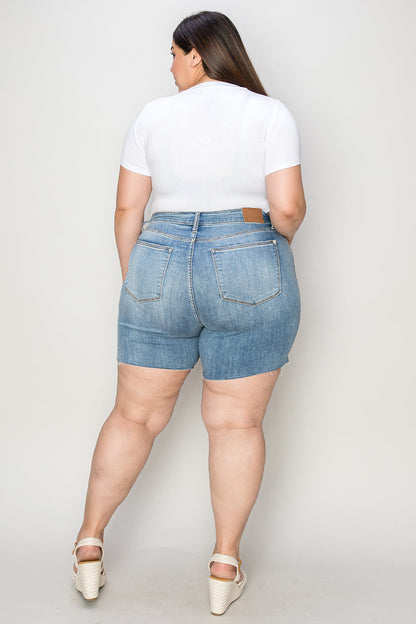 Full Size High Waist Raw Hem Denim Shorts