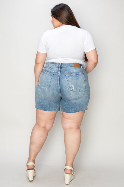 Full Size High Waist Raw Hem Denim Shorts