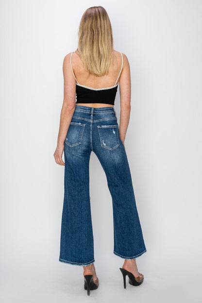 Full Size High Rise Patch Detailed Wide Leg Crop Jeans