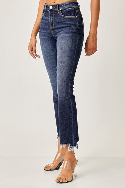 Full Size Frayed Hem Cropped Straight Jeans