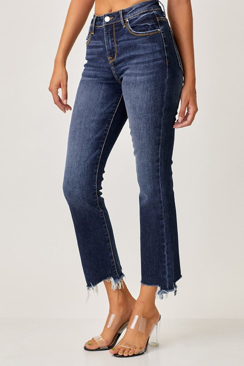 Full Size Frayed Hem Cropped Straight Jeans