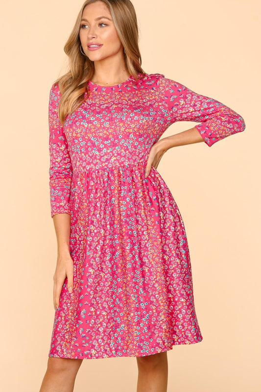 Round Neck Floral Dress with Pockets