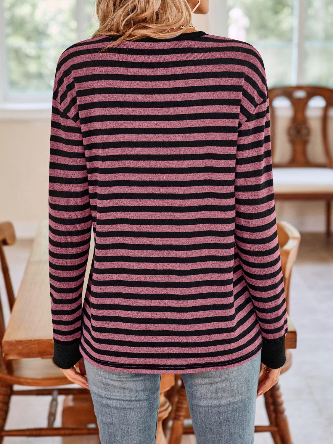 Striped Round Neck Long Sleeve T-Shirt